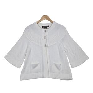 VTG Spunky Cardigan S Ivory 3/4 Bell Sleeves Pearl Statement Buttons Grandmacore